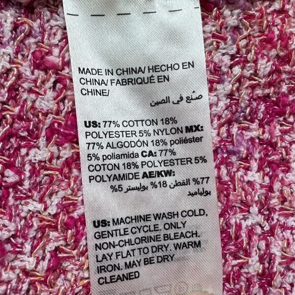 Textured Tweed Cardigan Chicos 2 (L/12) Fringed Blazer Jacket Elle Woods Pink - Picture 11 of 12